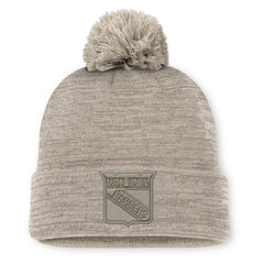 NHL New York Rangers Fanatics Authentic Pro Road Cuffed Knit Hat with Pom - Tan