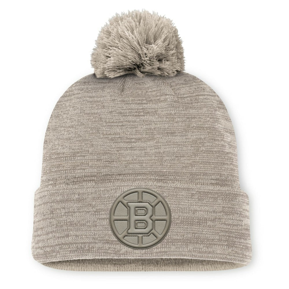 NHL Boston Bruins Fanatics Authentic Pro Road Cuffed Knit Hat with Pom - Tan