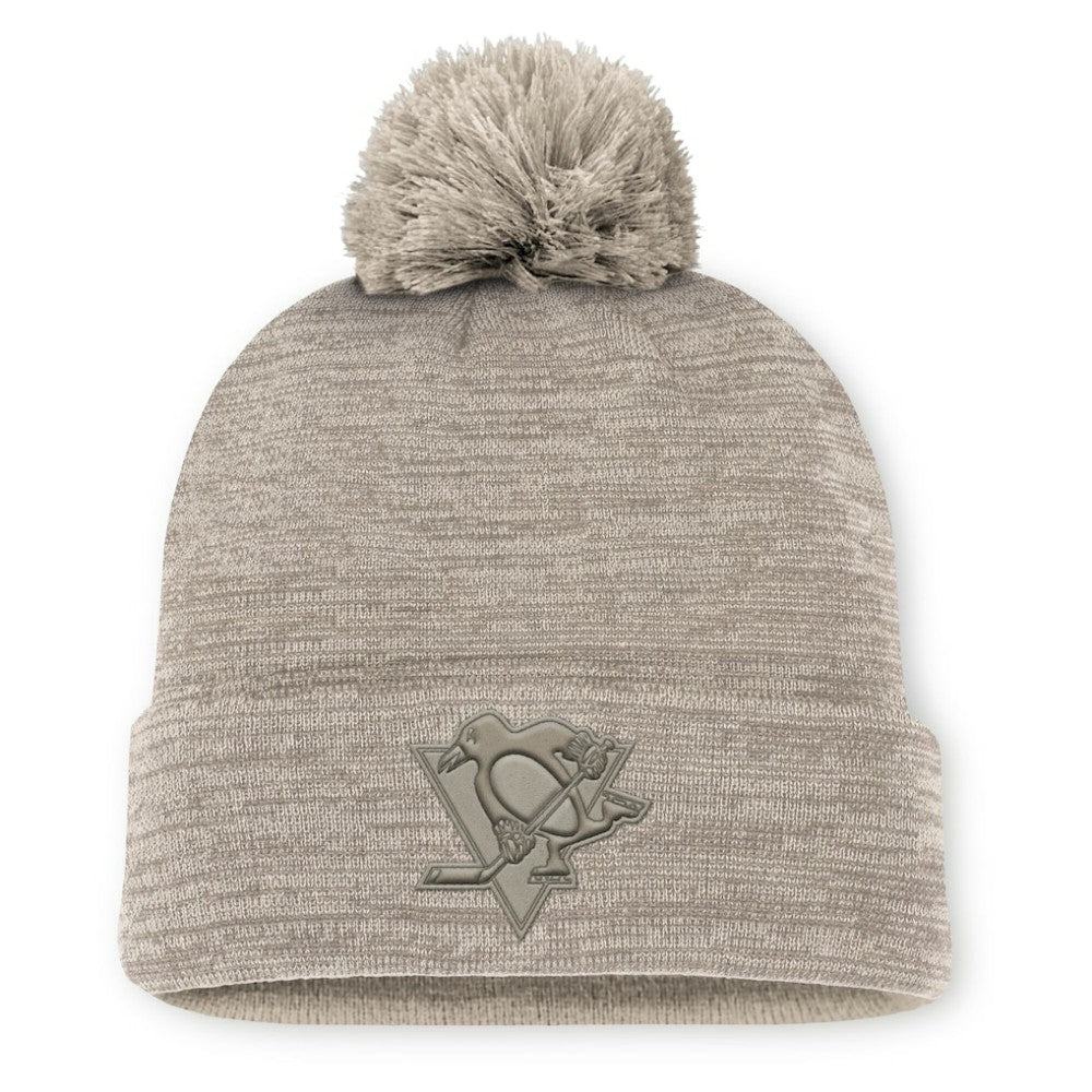NHL Pittsburgh Penguins Fanatics Authentic Pro Road Cuffed Knit Hat with Pom - Tan