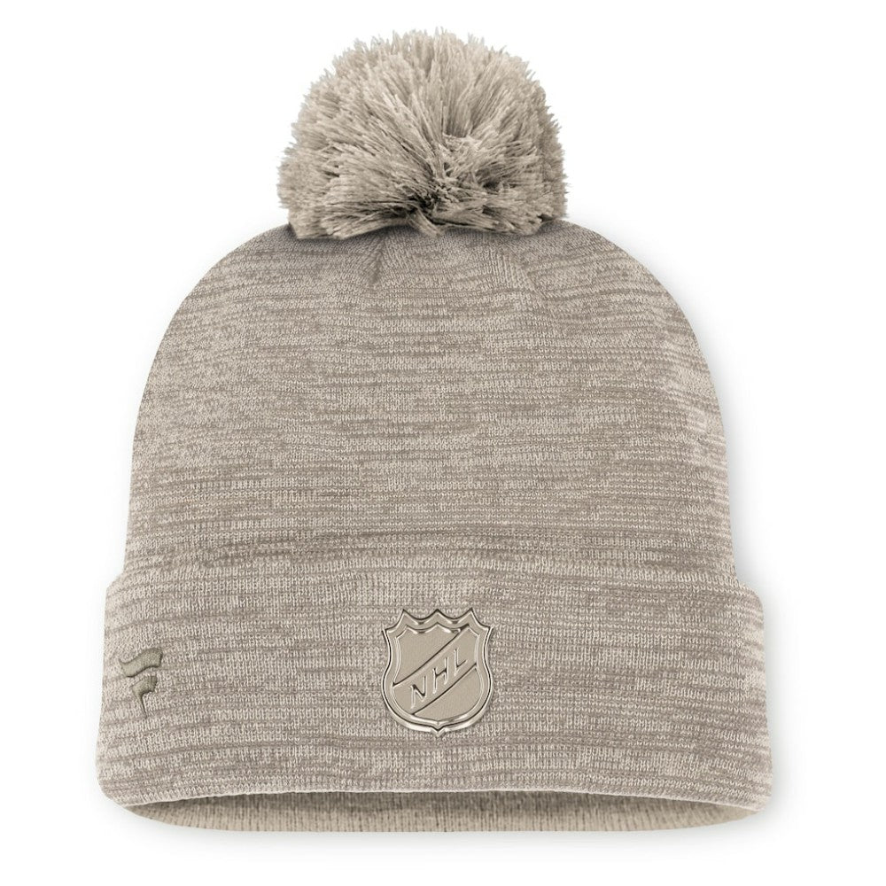 NHL Chicago Blackhawks Fanatics Authentic Pro Road Cuffed Knit Hat with Pom - Tan