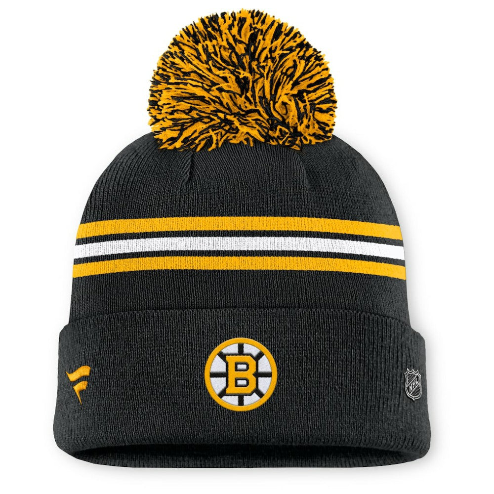 NHL Boston Bruins Fanatics Women's Authentic Pro Rink Cuffed Knit Hat with Pom - Black