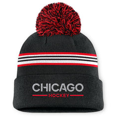 NHL Chicago Blackhawks Fanatics Women's Authentic Pro Rink Cuffed Knit Hat with Pom - Black