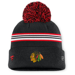 NHL Chicago Blackhawks Fanatics Women's Authentic Pro Rink Cuffed Knit Hat with Pom - Black