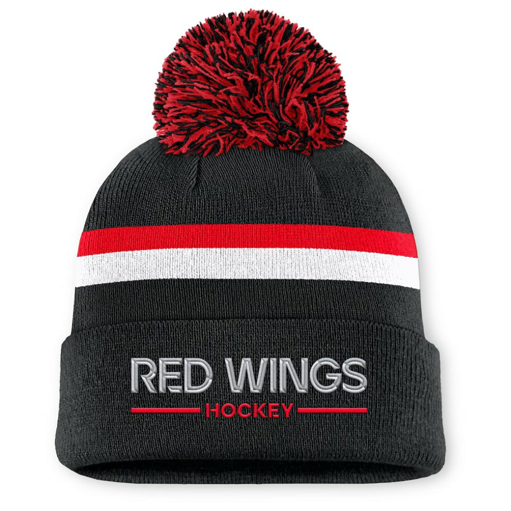 NHL Detroit Red Wings Fanatics Women's Authentic Pro Rink Cuffed Knit Hat with Pom - Black