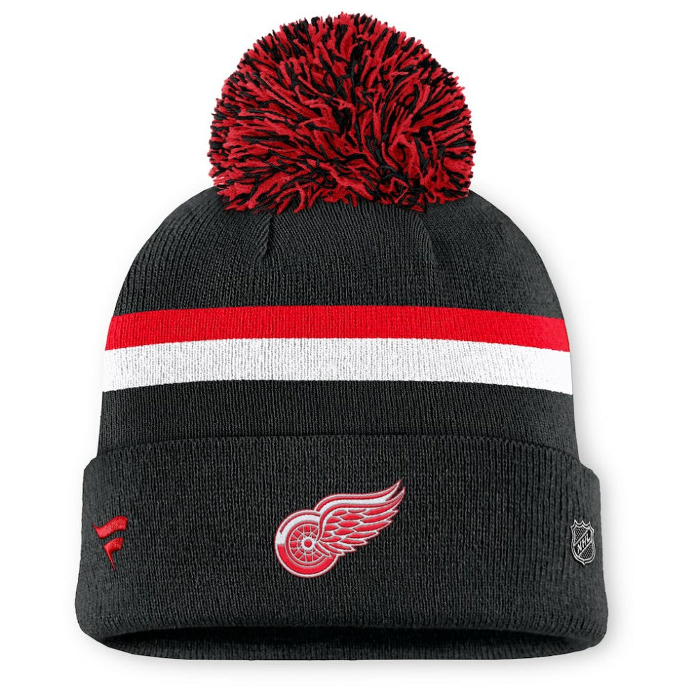 NHL Detroit Red Wings Fanatics Women's Authentic Pro Rink Cuffed Knit Hat with Pom - Black