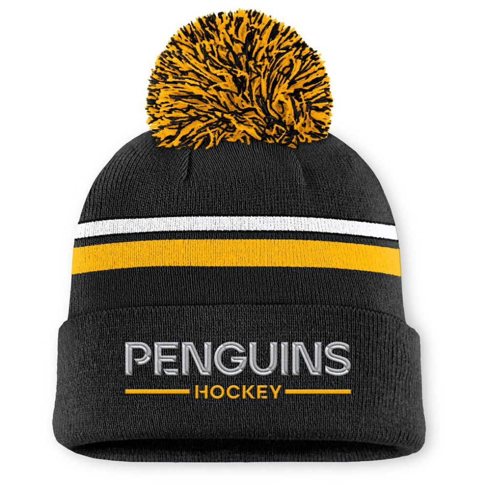 NHL Pittsburgh Penguins Fanatics Women's Authentic Pro Rink Cuffed Knit Hat with Pom - Black