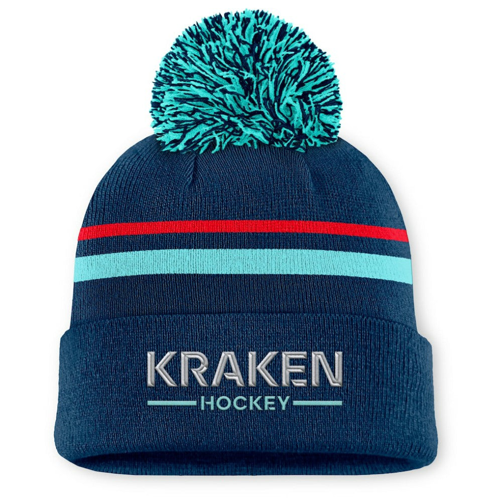 NHL Seattle Kraken Fanatics Women's Authentic Pro Rink Cuffed Knit Hat with Pom - Deep Sea Blue