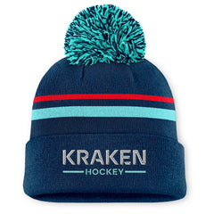 NHL Seattle Kraken Fanatics Women's Authentic Pro Rink Cuffed Knit Hat with Pom - Deep Sea Blue