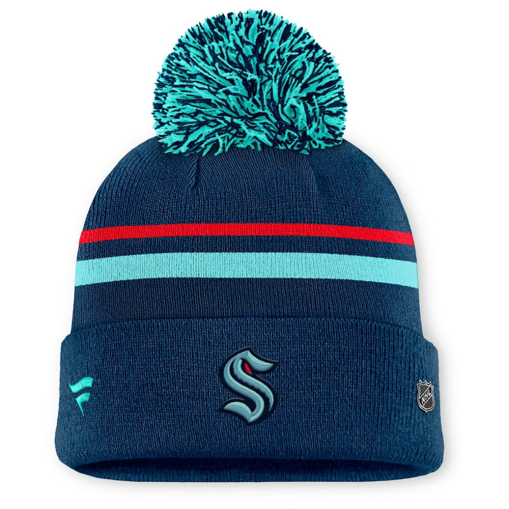 NHL Seattle Kraken Fanatics Women's Authentic Pro Rink Cuffed Knit Hat with Pom - Deep Sea Blue