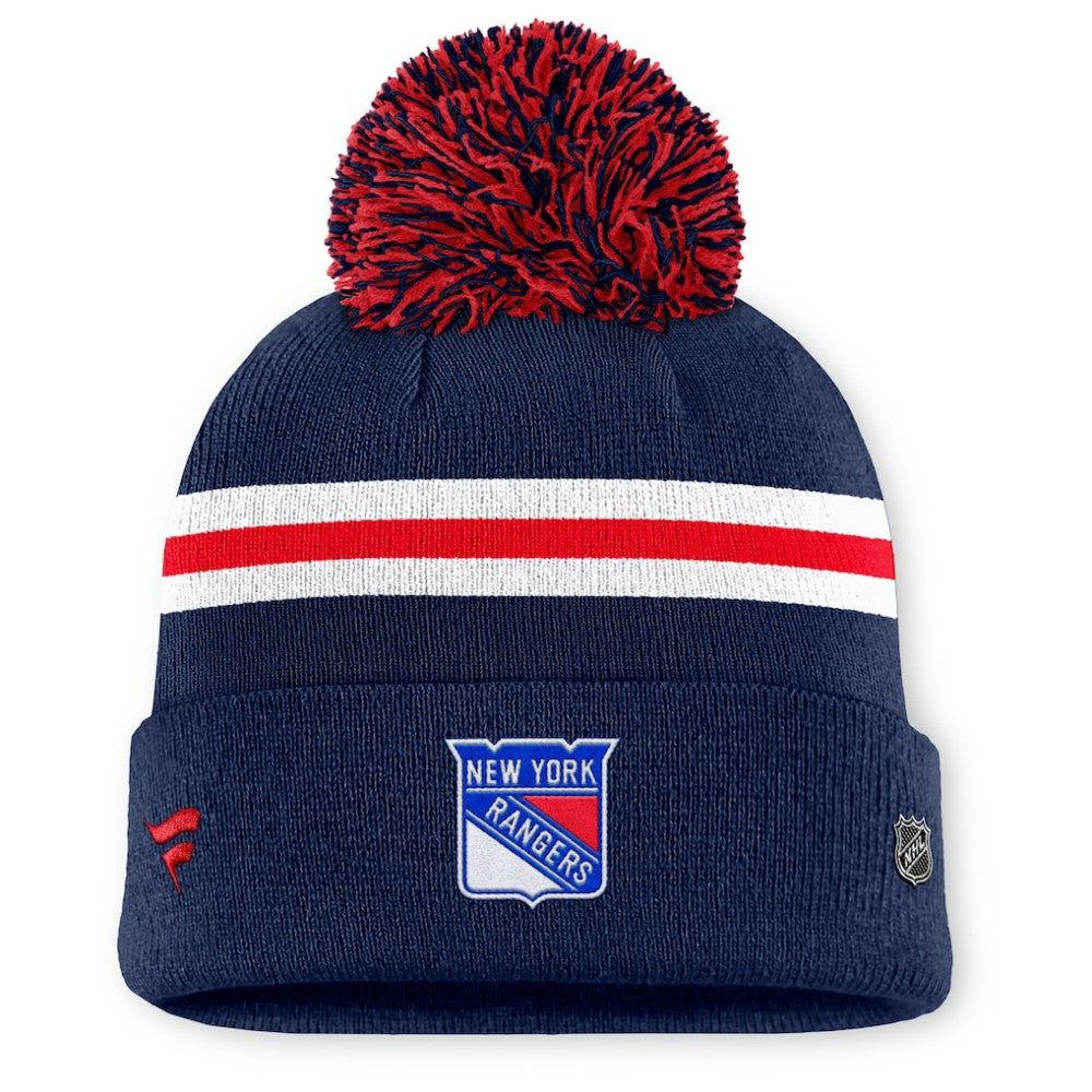 NHL New York Rangers Fanatics Women's Authentic Pro Rink Cuffed Knit Hat with Pom - Navy