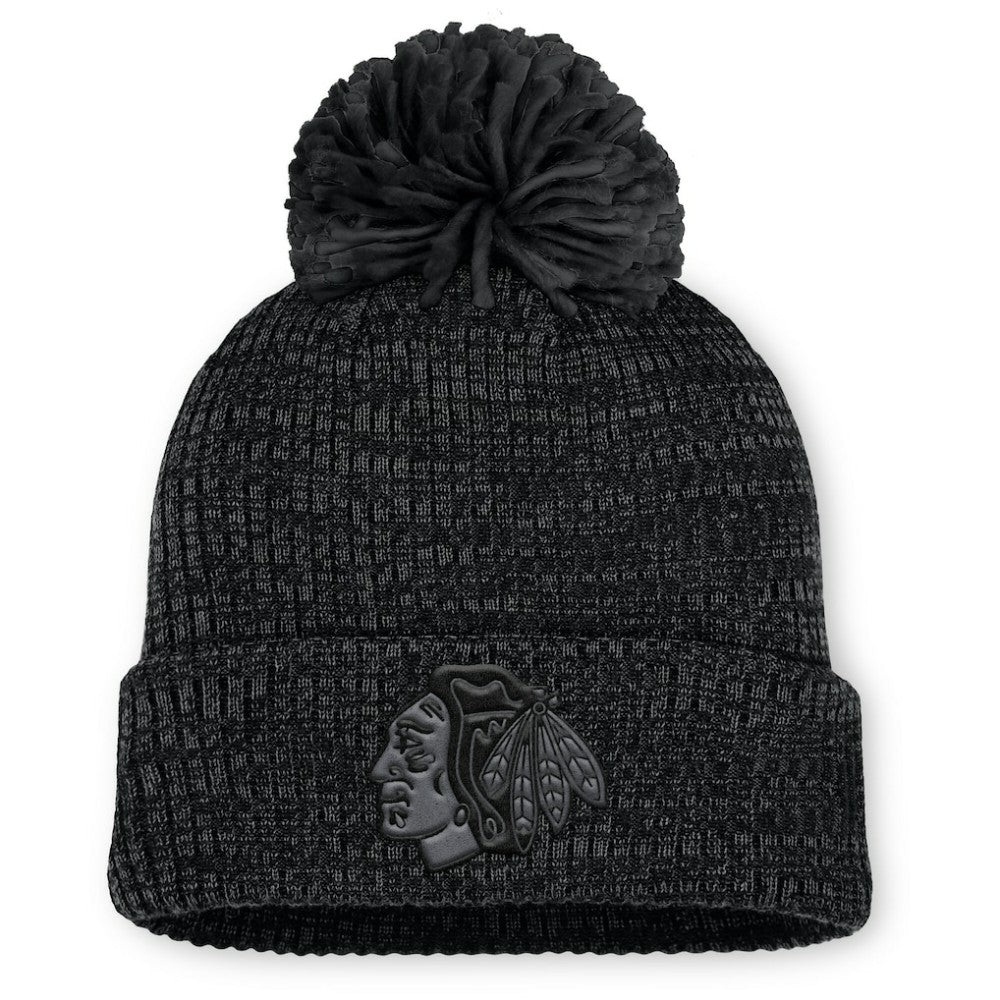 NHL Chicago Blackhawks Fanatics Women's Authentic Pro Road Cuffed Knit Hat with Pom - Black