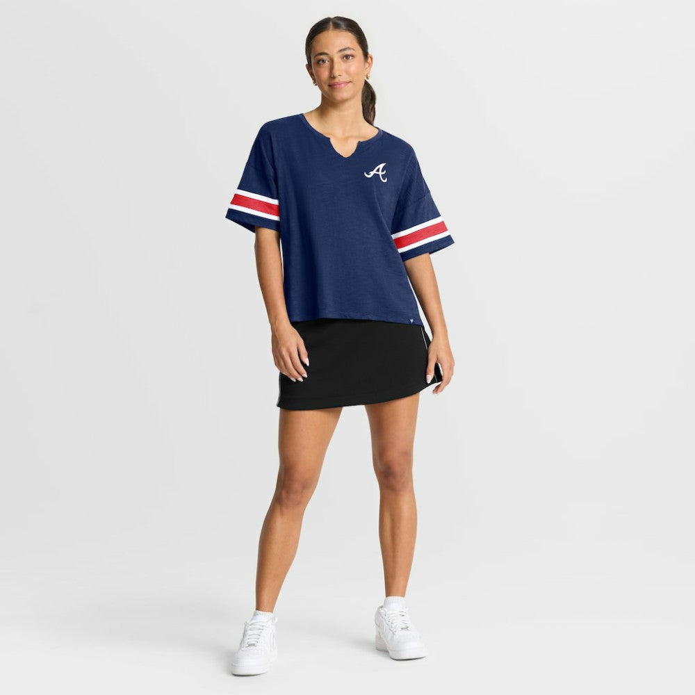 Atlanta Braves Fanatics Women's Curl Route T-Shirt - Navy T-shirts