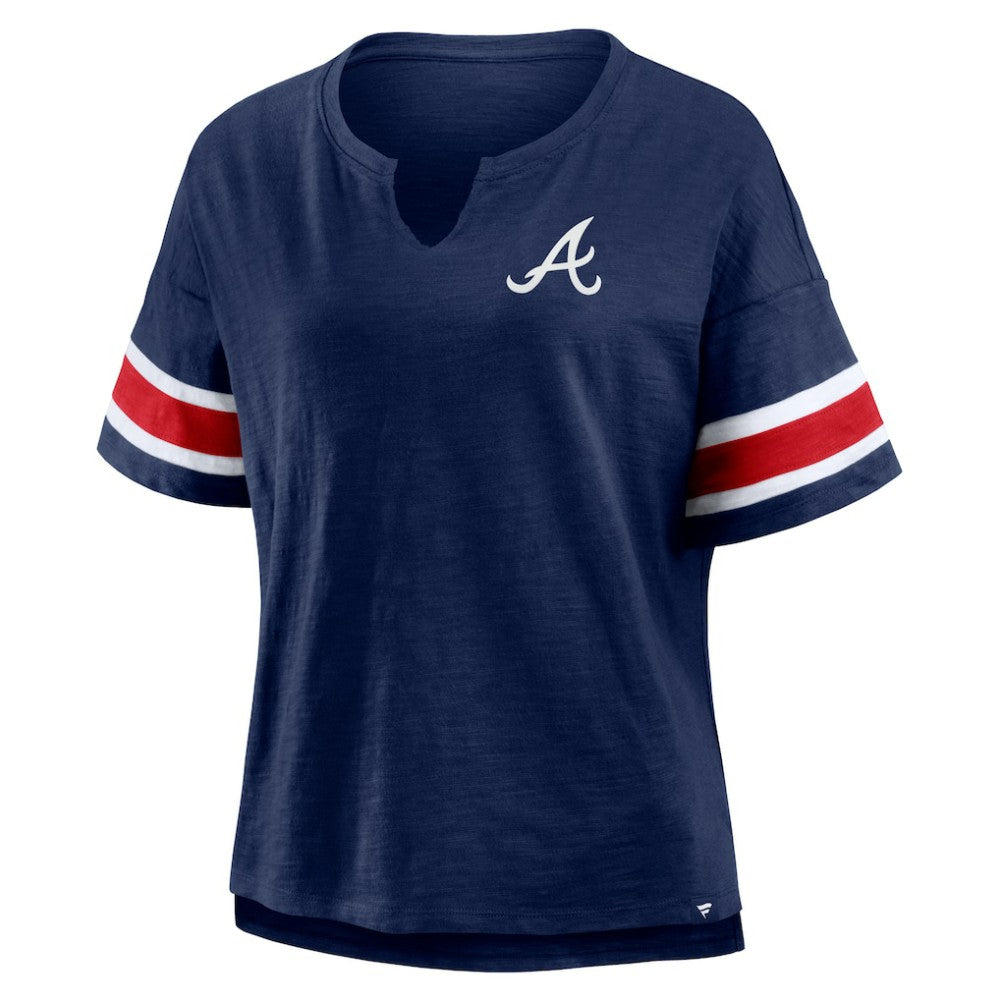 Atlanta Braves Fanatics Women's Curl Route T-Shirt - Navy T-shirts