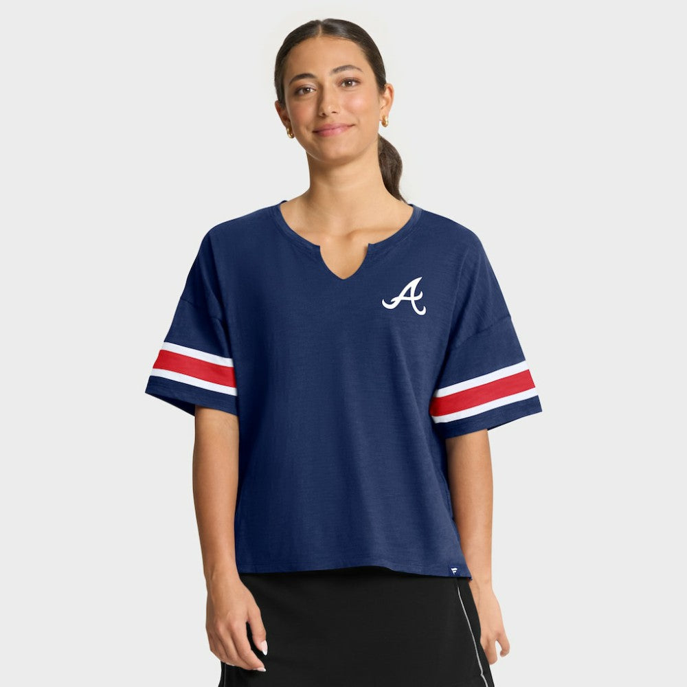 Atlanta Braves Fanatics Women's Curl Route T-Shirt - Navy T-shirts