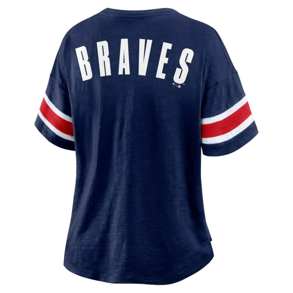 Atlanta Braves Fanatics Women's Curl Route T-Shirt - Navy T-shirts