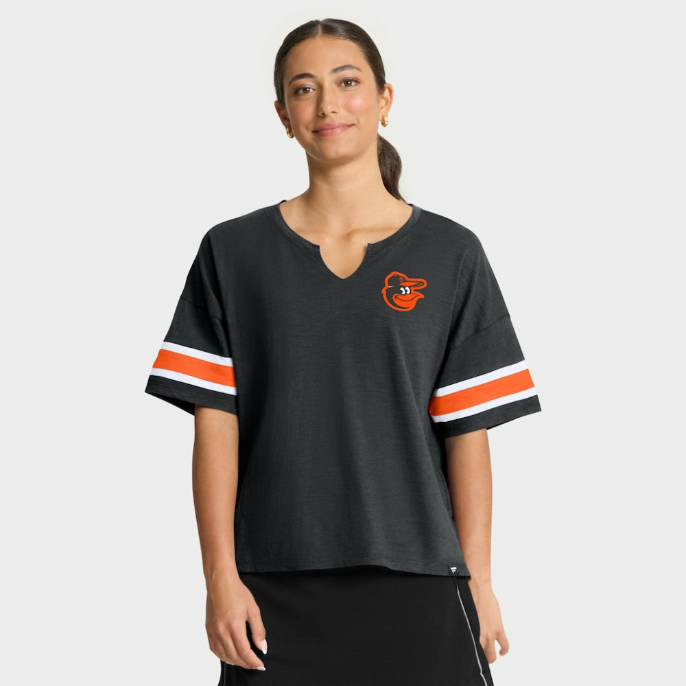 Baltimore Orioles Fanatics Women's Curl Route T-Shirt - Black T-shirts