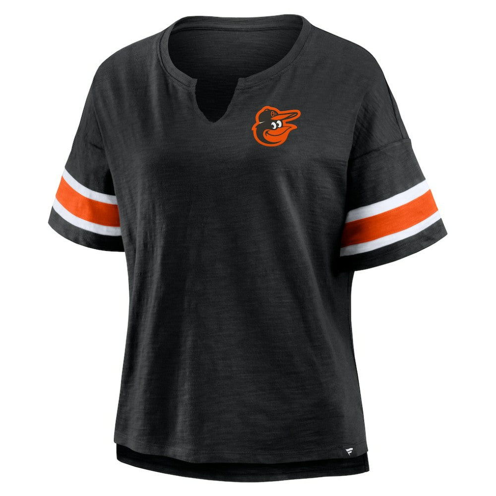 Baltimore Orioles Fanatics Women's Curl Route T-Shirt - Black T-shirts