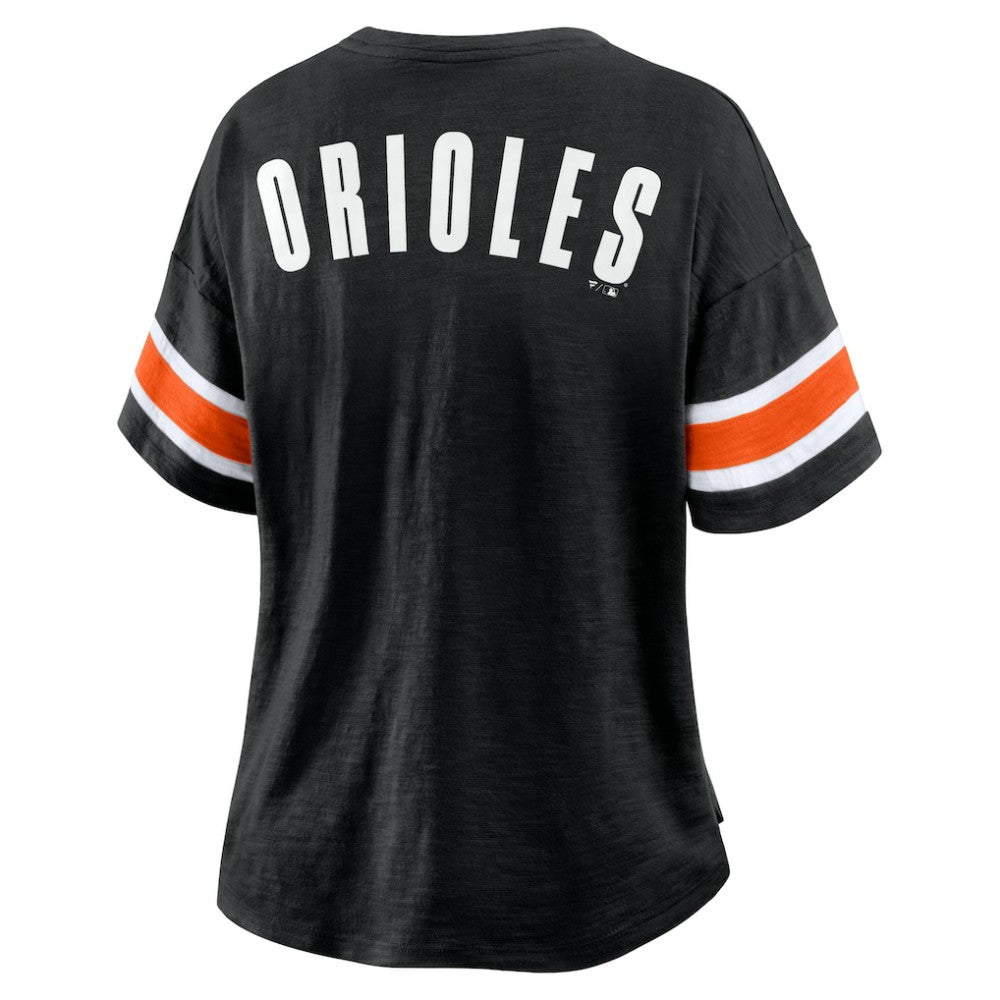 Baltimore Orioles Fanatics Women's Curl Route T-Shirt - Black T-shirts