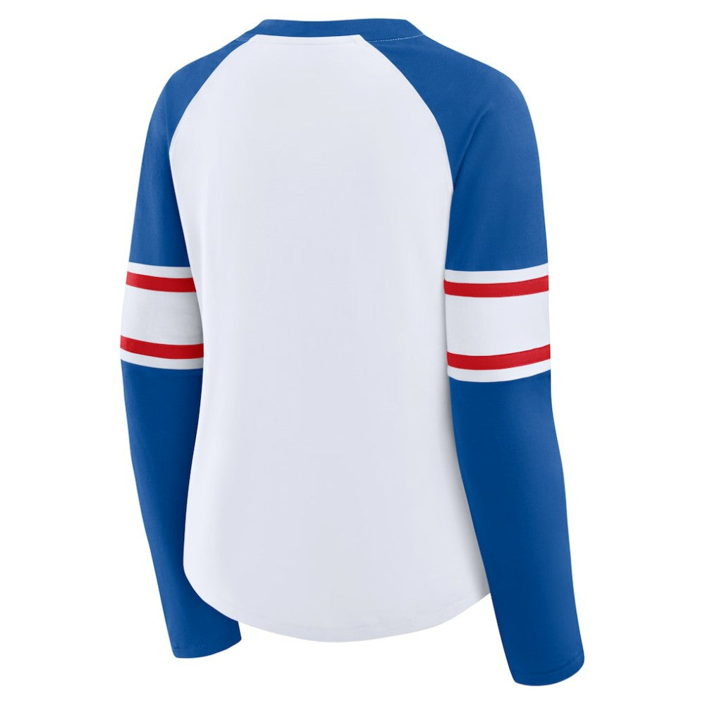Chicago Cubs Fanatics Women's Blitz Package Raglan Lace-Up V-Neck Long Sleeve T-Shirt - White/Royal T-shirts