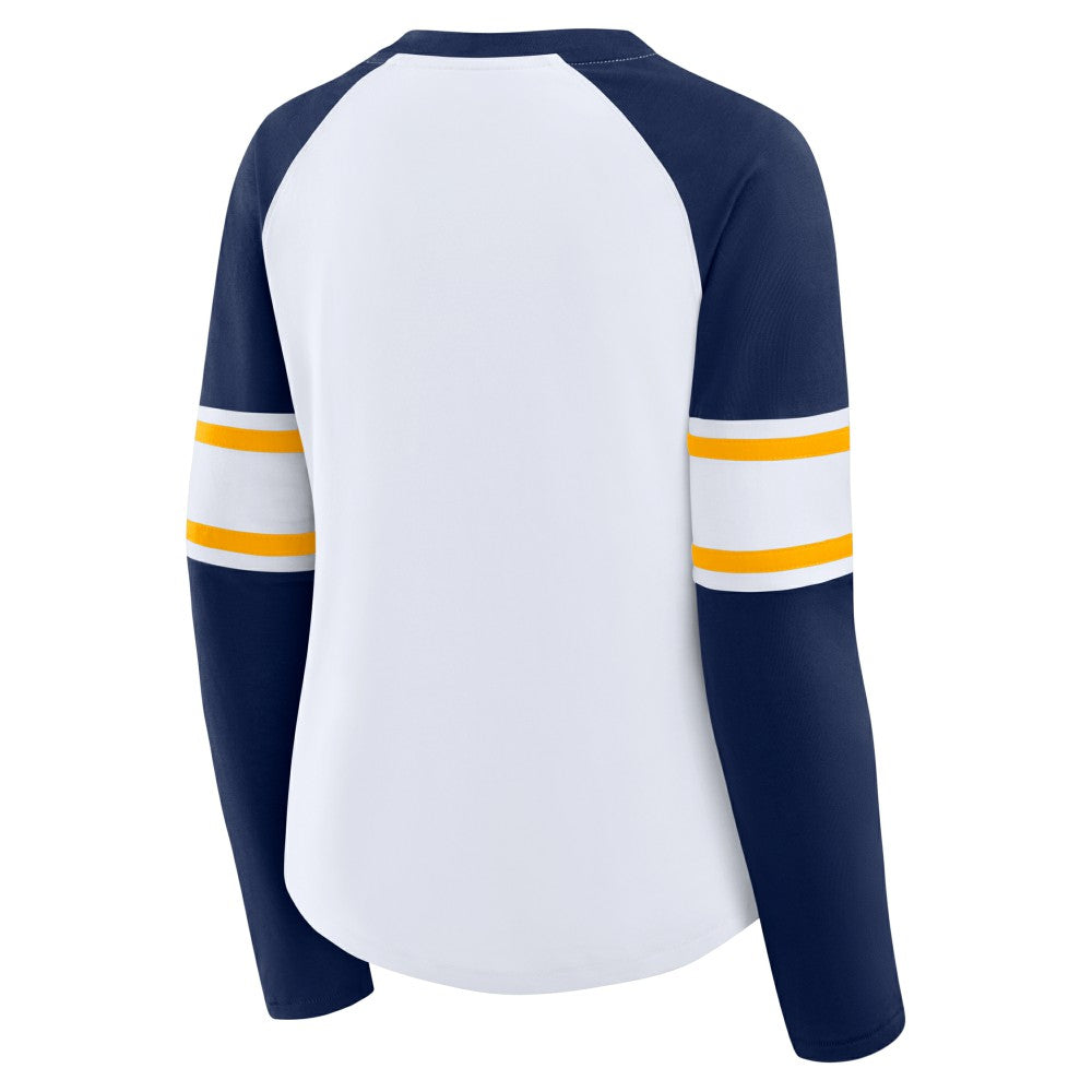 Milwaukee Brewers Fanatics Women's Blitz Package Raglan Lace-Up V-Neck Long Sleeve T-Shirt - White/Navy T-shirts