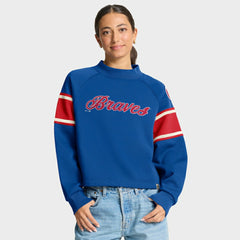Atlanta Braves Fanatics Women's Oversized Toss Sweep Raglan Pullover Sweatshirt - Royal Pullover