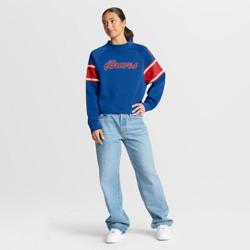 Atlanta Braves Fanatics Women's Oversized Toss Sweep Raglan Pullover Sweatshirt - Royal Pullover