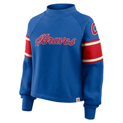Atlanta Braves Fanatics Women's Oversized Toss Sweep Raglan Pullover Sweatshirt - Royal Pullover