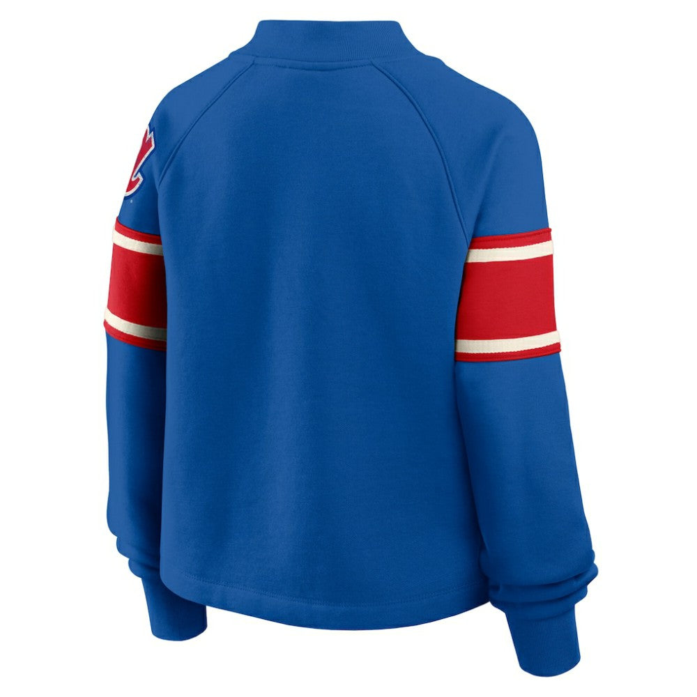 Atlanta Braves Fanatics Women's Oversized Toss Sweep Raglan Pullover Sweatshirt - Royal Pullover