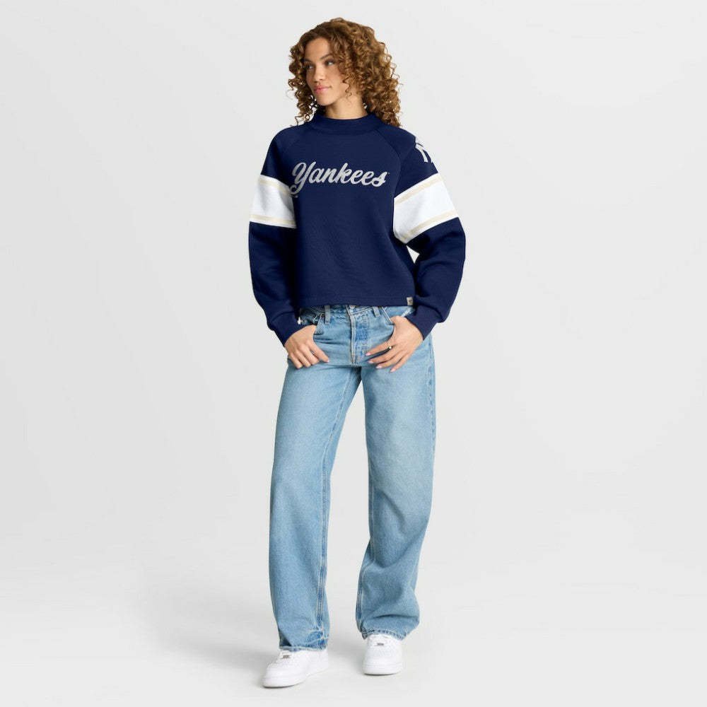 New York Yankees Fanatics Women's Oversized Toss Sweep Raglan Pullover Sweatshirt - Navy Pullover