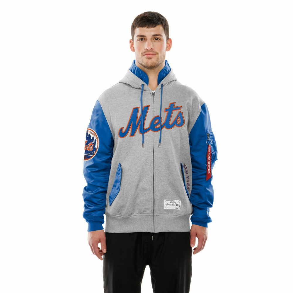 New York Mets New Era x Alpha Industries MA-1 Full-Zip Hoodie Jacket - Royal/Grey Jackets