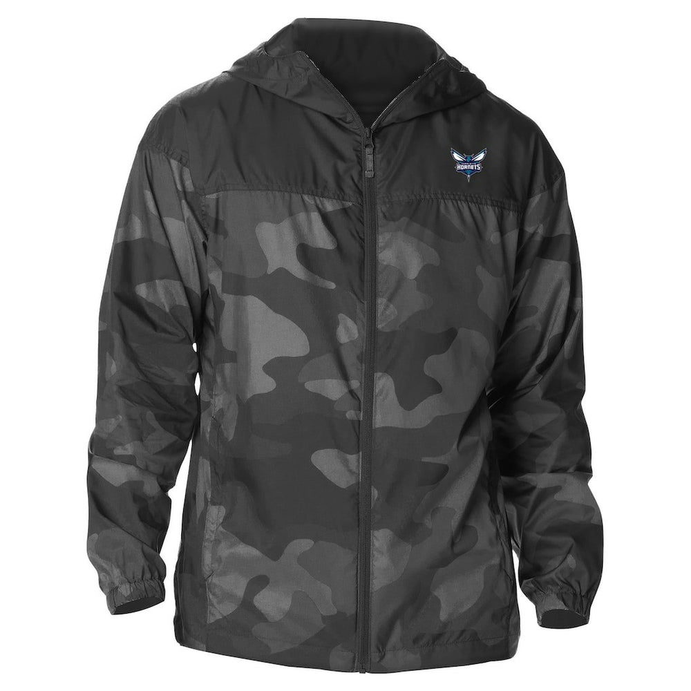 Charlotte Hornets Camo Flash Challenger Windbreaker Full-Zip Jacket Black