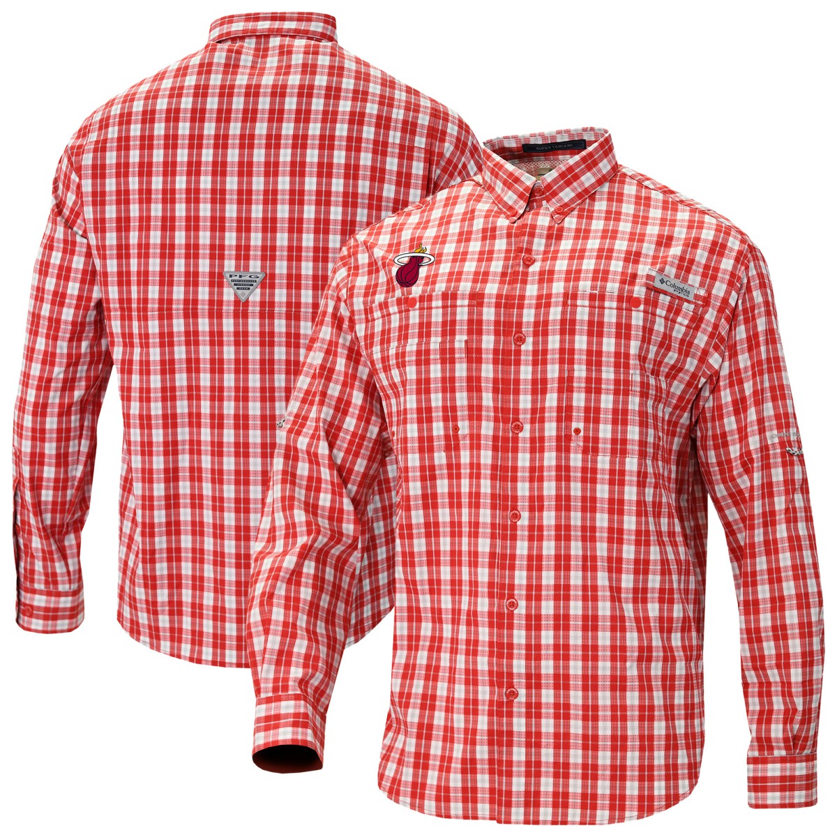 Miami Heat Super Tamiami Omni-Shade Long Sleeve Button-Down Shirt Red