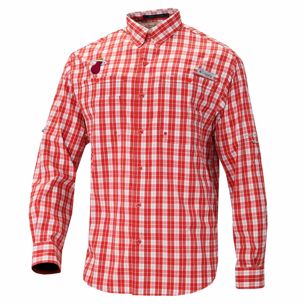 Miami Heat Super Tamiami Omni-Shade Long Sleeve Button-Down Shirt Red