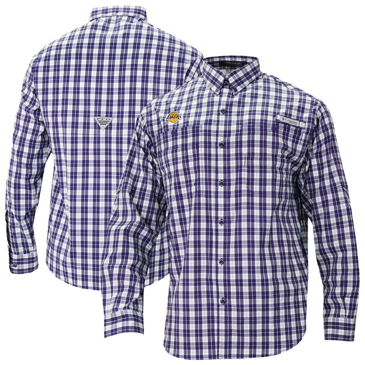 Los Angeles Lakers Super Tamiami Omni-Shade Long Sleeve Button-Down Shirt Purple