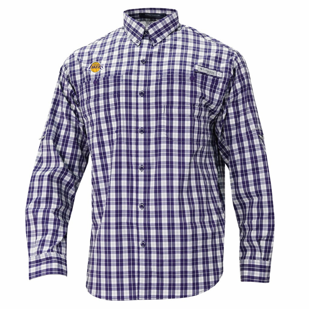 Los Angeles Lakers Super Tamiami Omni-Shade Long Sleeve Button-Down Shirt Purple