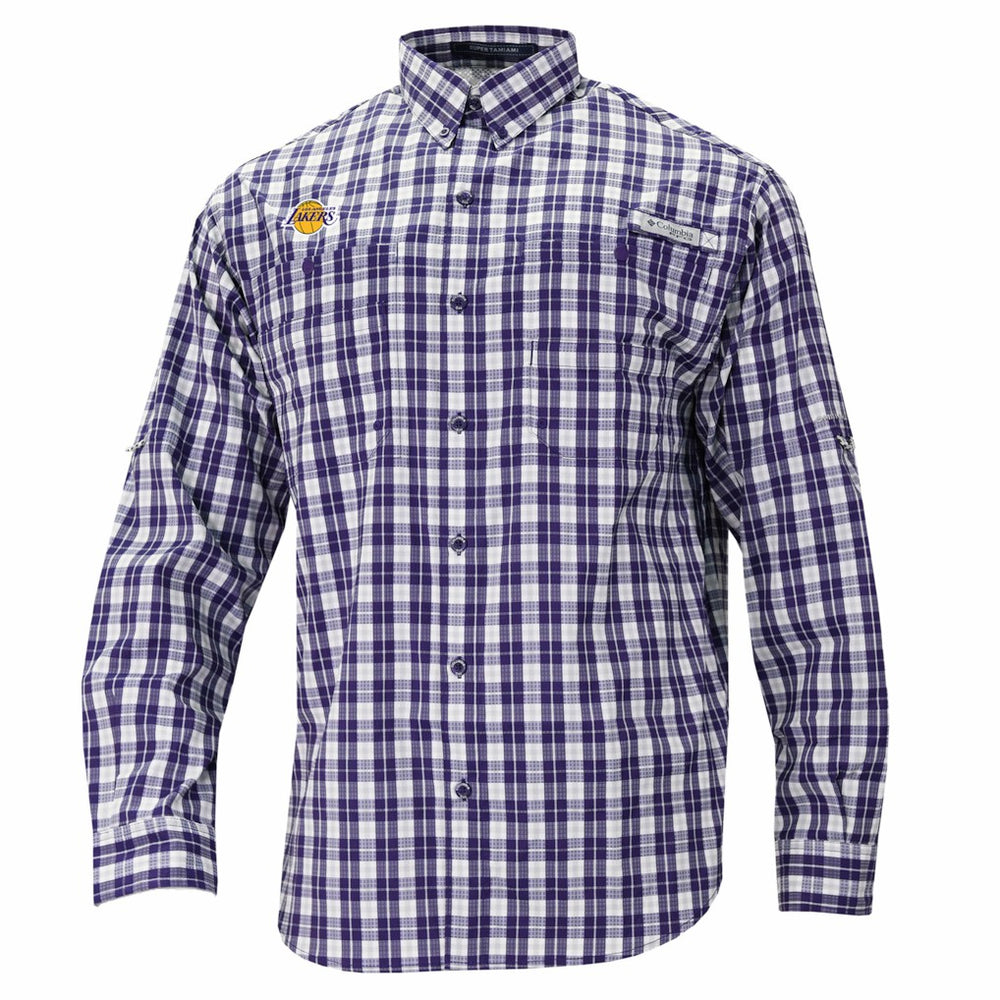 Los Angeles Lakers Super Tamiami Omni-Shade Long Sleeve Button-Down Shirt Purple