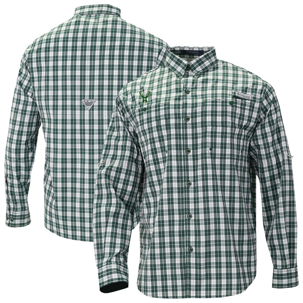 Milwaukee Bucks Super Tamiami Omni-Shade Long Sleeve Button-Down Shirt Green