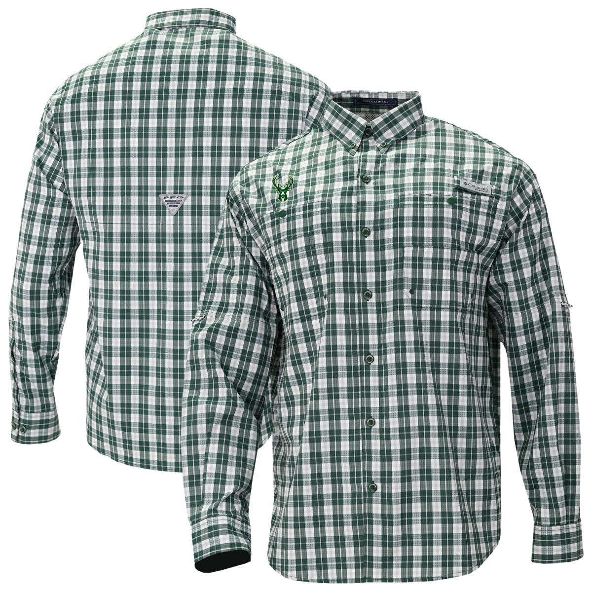 Milwaukee Bucks Super Tamiami Omni-Shade Long Sleeve Button-Down Shirt Green