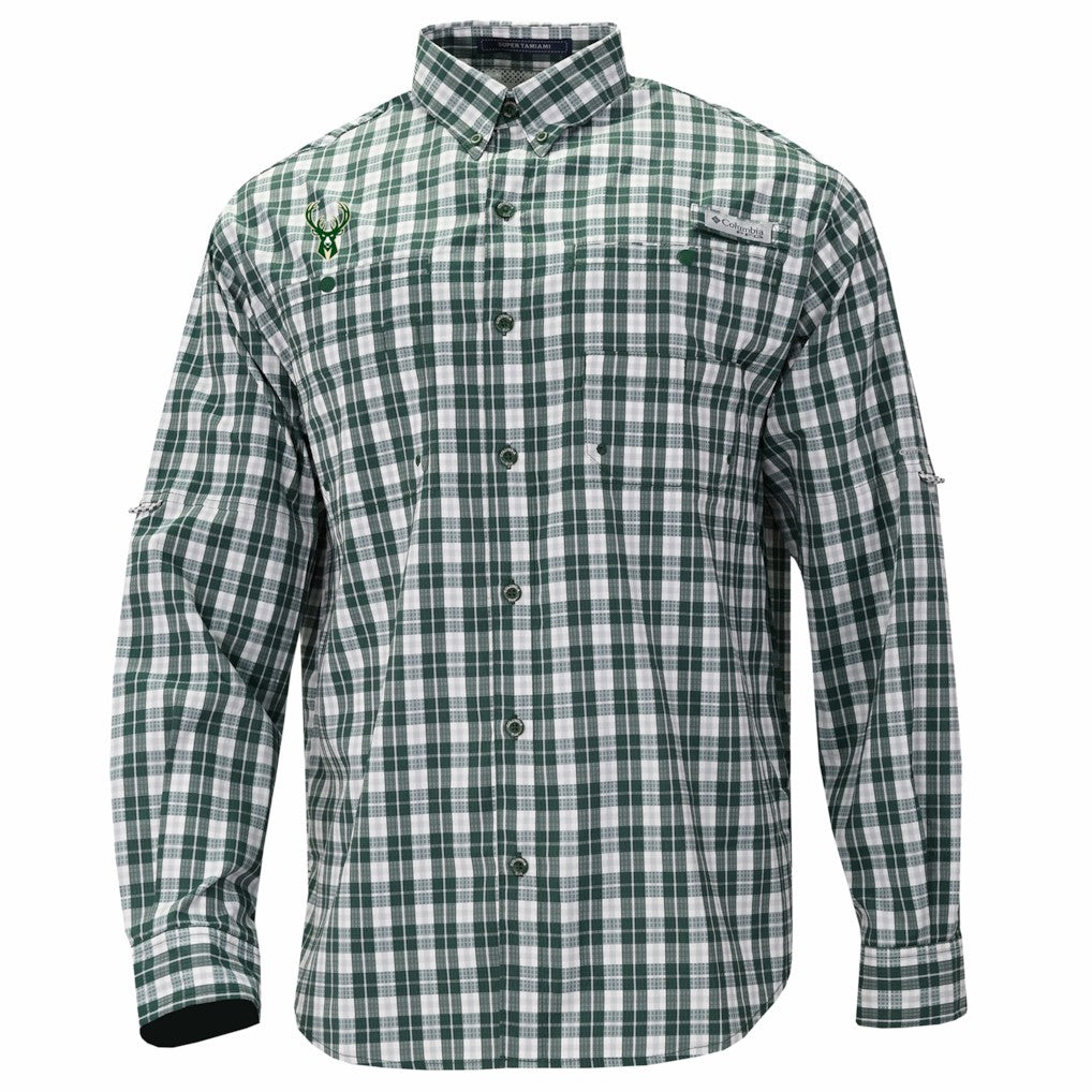 Milwaukee Bucks Super Tamiami Omni-Shade Long Sleeve Button-Down Shirt Green