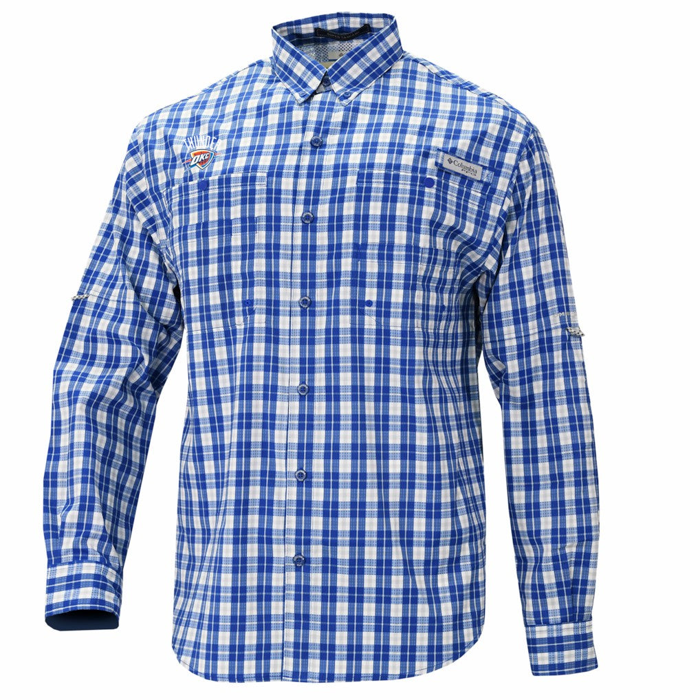 Oklahoma City Thunder Super Tamiami Omni-Shade Long Sleeve Button-Down Shirt Blue