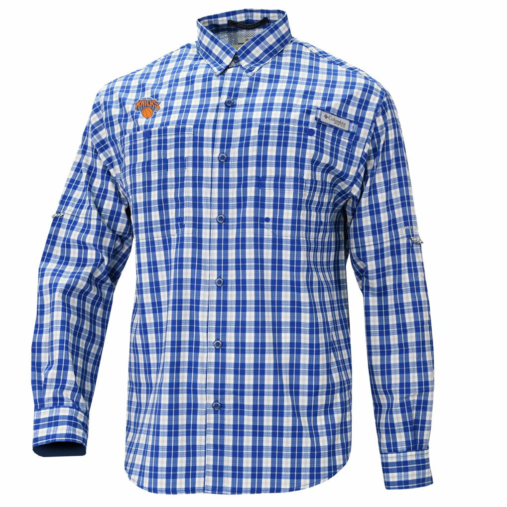 New York Knicks Super Tamiami Omni-Shade Long Sleeve Button-Down Shirt Blue