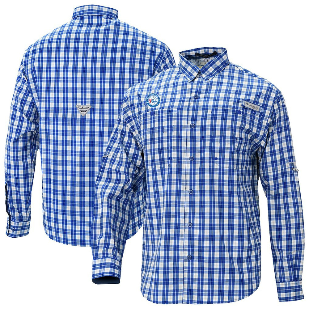 Philadelphia 76ers Super Tamiami Omni-Shade Long Sleeve Button-Down Shirt Blue