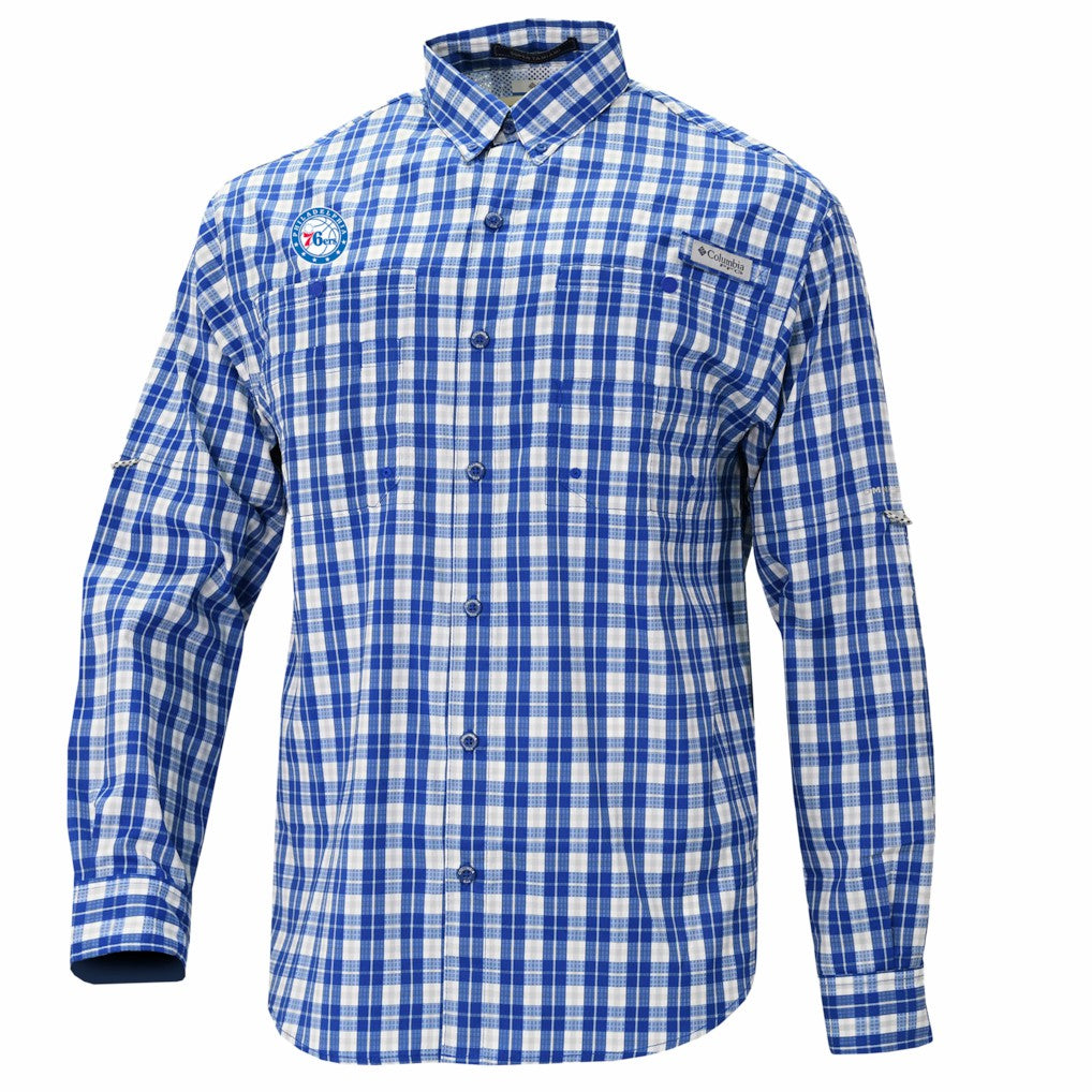 Philadelphia 76ers Super Tamiami Omni-Shade Long Sleeve Button-Down Shirt Blue