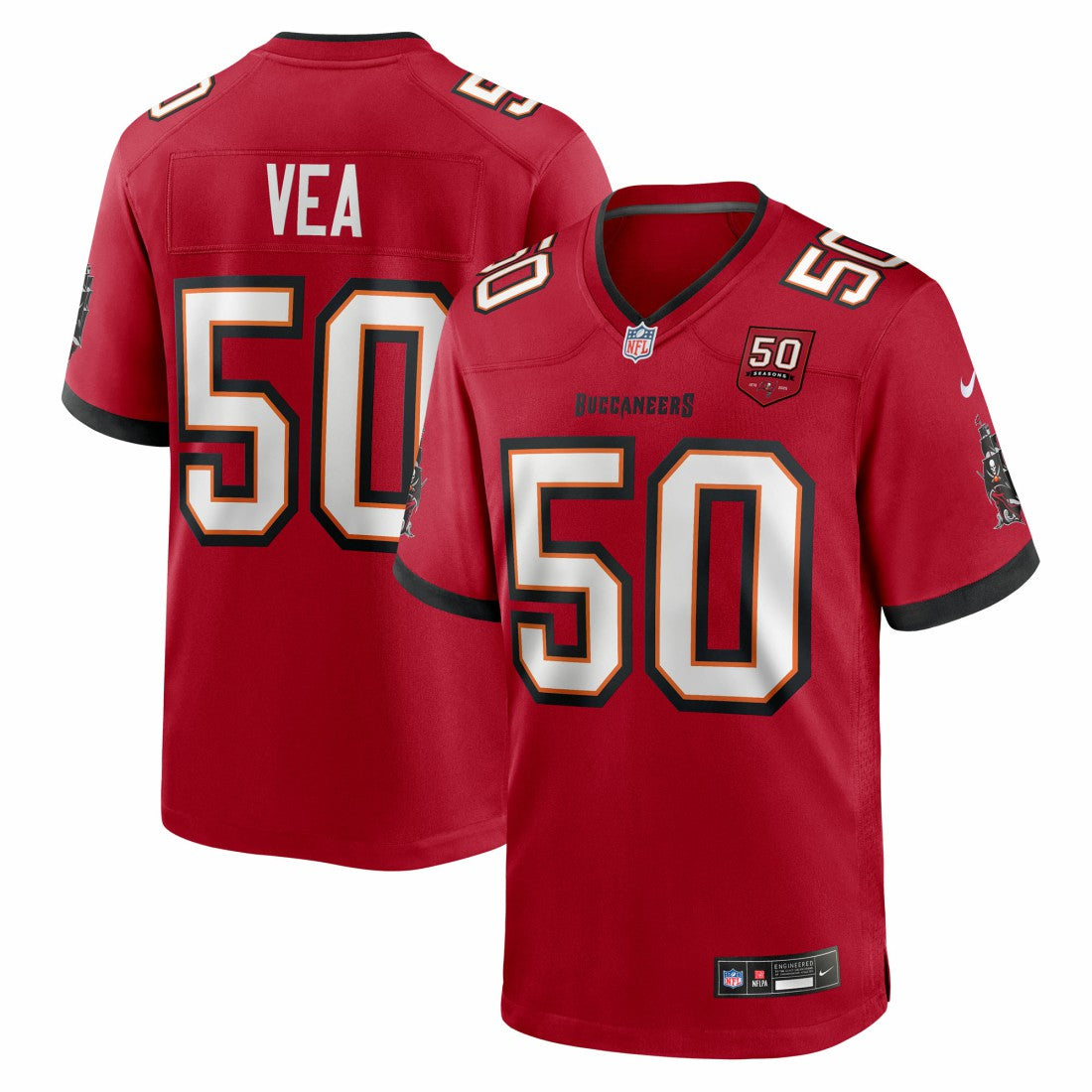 Vita Vea Tampa Bay Buccaneers 50th Season Team Game Jersey Red