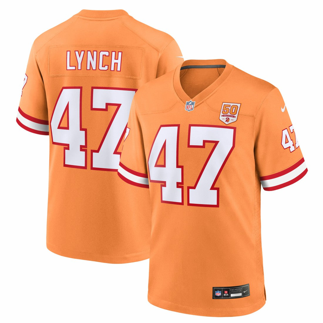 John Lynch Tampa Bay Buccaneers 50th Season Game Jersey Creamsicle
