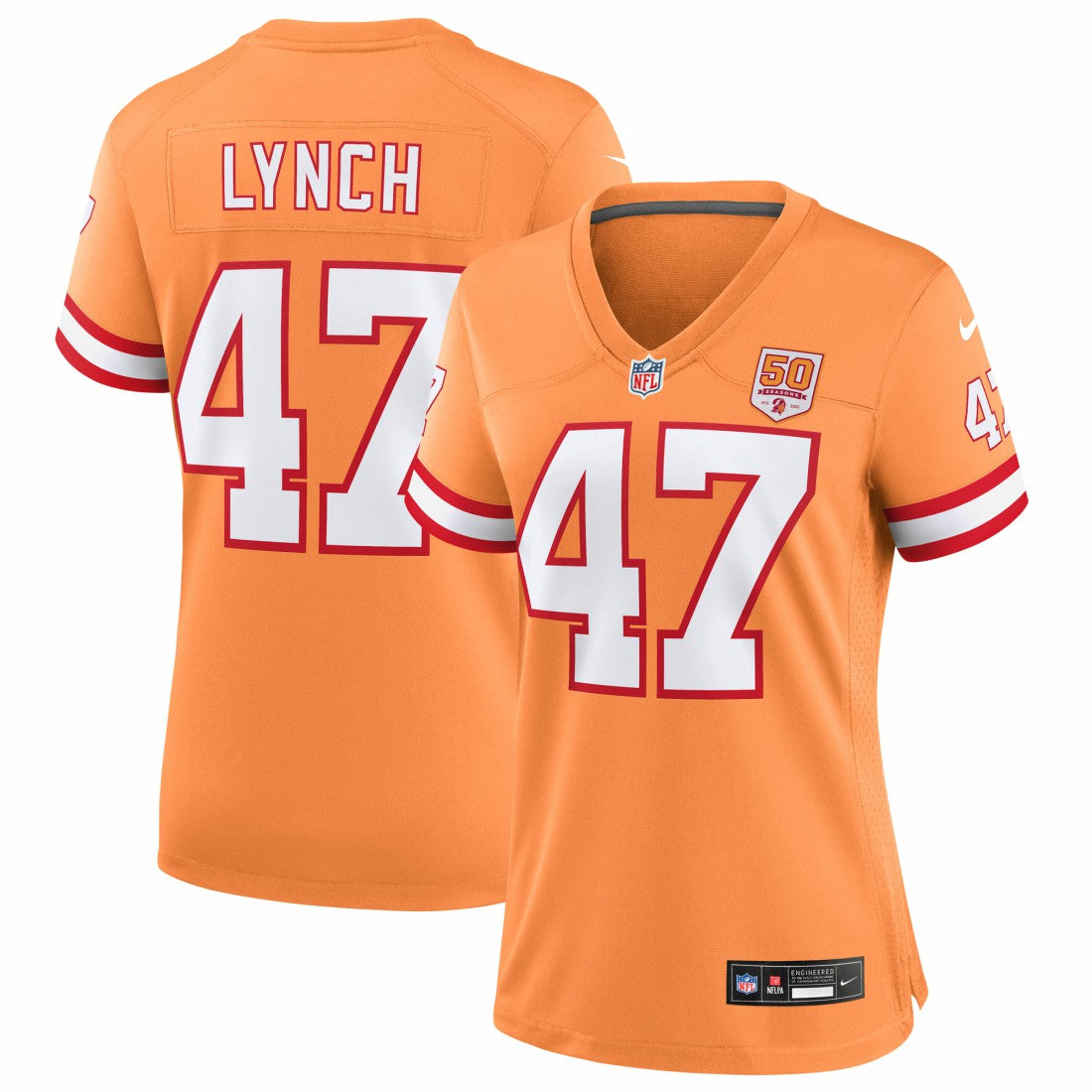 John Lynch Tampa Bay Buccaneers Women's 50th Season Game Jersey Creamsicle