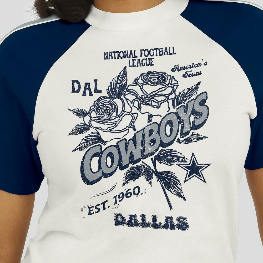 Dallas Cowboys WEAR by Erin Andrews Women's Sleeve Stripe Distressed Raglan T-Shirt White