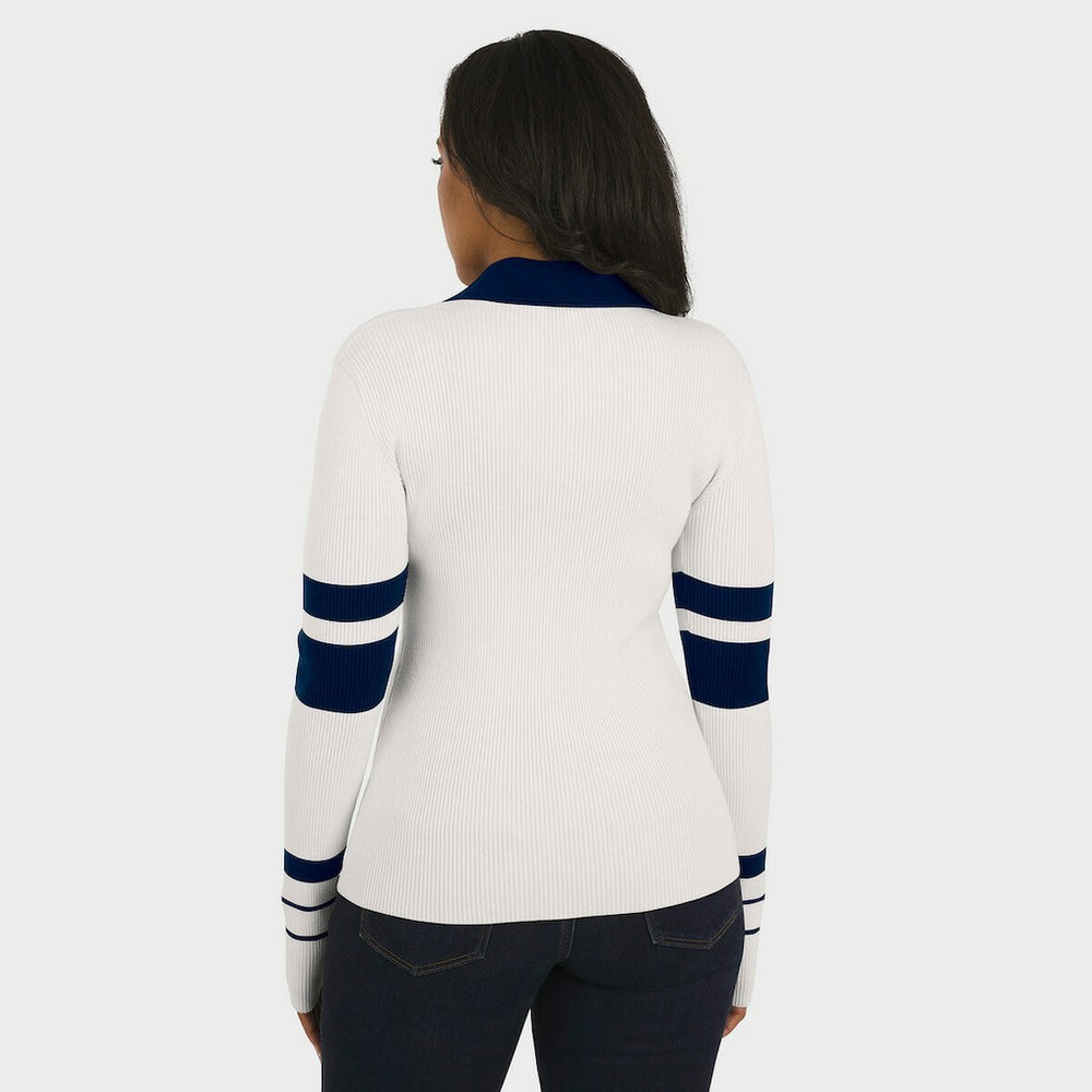 Dallas Cowboys WEAR by Erin Andrews Women's Ribbed Henley Polo Sweater White