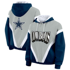 Dallas Cowboys WEAR by Erin Andrews Women's Plus Size Retro Crinkle Full-Zip Hoodie Windbreaker Jacket Navy/Gray