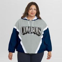 Dallas Cowboys WEAR by Erin Andrews Women's Plus Size Retro Crinkle Full-Zip Hoodie Windbreaker Jacket Navy/Gray